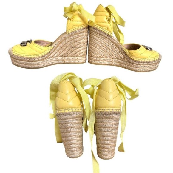RARE COLOR Gucci Marmont Platform Espadrille Wedges Sandals Banana  7 LIKE NEW - Picture 6 of 7